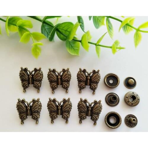 6sets Butterfly Metal Snap Fastener Press Stud Sewing Leather Combined Button Craft For Clothes Garment DIY Decoration18*20mm
