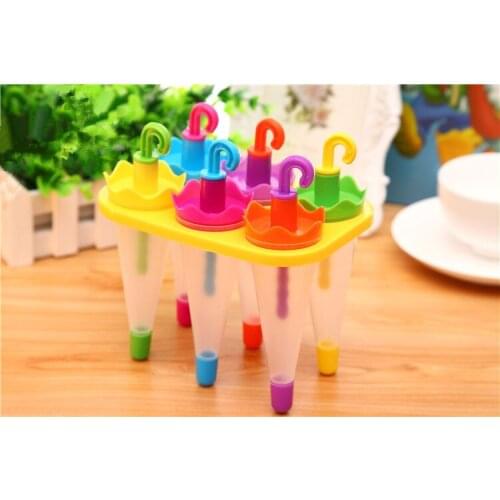 6pcs/lot Umbrella Ice Cream Molds Popsicle Ice Cube Tray Maker PP Frozen Ice Cube Sticks Lolly Mould Cooking Tools PF 001