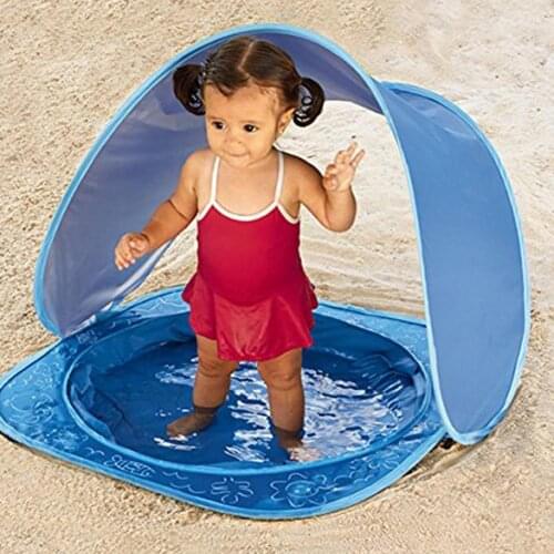 Safety Kids Beach Tent Children Foldable Water Play Pool Tent UV Protection Baby Game House Quick Opening Blue Outdoor Tent