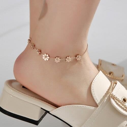 Sweet Fresh No Fade Stainless Steel Little Daisy Women Anklets Summer Cool Beach Foot Bracelets Female Ankle Chain Jewelry