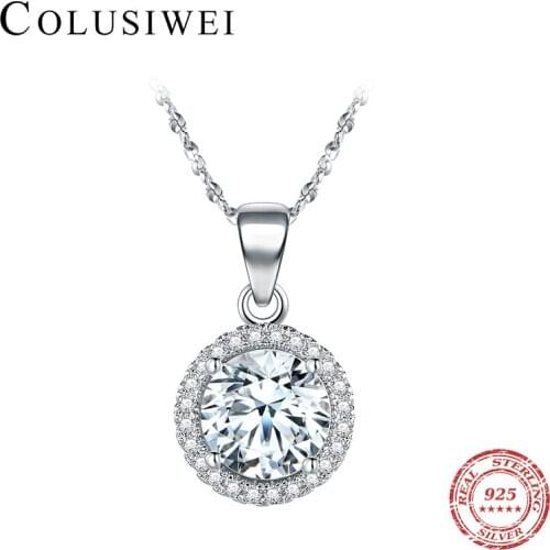 COLUSIWEI Trendy Clear CZ Circle Round Adjustable Sterling Silver 925 Pendant Necklace for Women Charm Necklace Wedding Jewelry