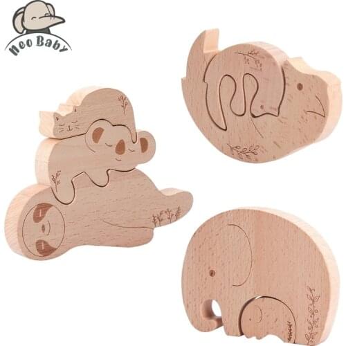 Nordic Style Wooden Blocks Baby Montessori Educational Toys for Children Creative Animal Jigsaw Stacking Toy Constructor Block