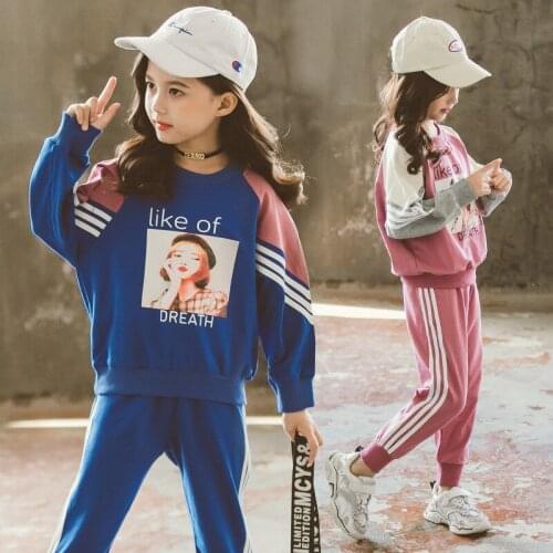 Girls Suits Sweatshirts + Pants 2pcs Kids Cotton Tracksuit 2021 New Arrive Spring Autumn Uniforms Sport Teenagers Outwear Childr