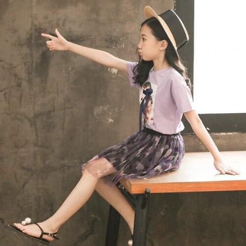 Girls Summer Suit Skirt 2019 New Kids Children Clothing Sets 2pcs Two Pieces O-neck Cartoon T Shirt + Llace Skirt Flower Dress