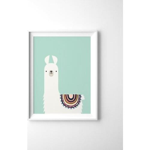 Cute Animal Llama Canvas Art Print , Llama Canvas Painting Poster Kids Room Tribal Wall Art Decor