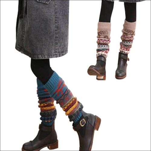 New Winter Thermal Cashmere Stockings Girls Knee Socks Wool Colorful Womens Knitted Sock Thicken Famale Warm Leggings