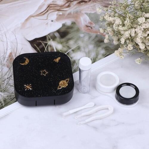 NEW Portable Contact Lenses Box Moon Star Space Black With Mirror Contact Lens Case For Women Kit Holder Eyewear Accessaries