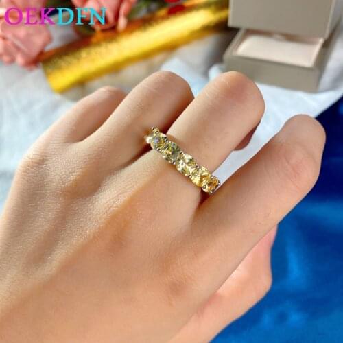 OEKDFN S925 Sterling Silver Ring For Women 5*5mm Created Moissanite Citrine Gemstone Wedding Engagement Jewelry Women Rings Gift