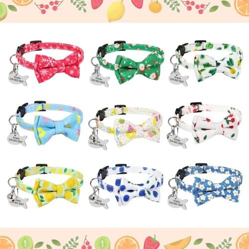 Personalized Print Cat Collar Puppy Cat Quick Release ID Collars with Bell Pet Accessories Necklace Adjustable For Cats Kitten