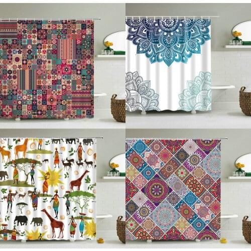 Retro Indian Mandala Shower Curtain Moroccan Bathroom Mildew Resistant Washable Waterproof Polyester Fabric for Bathtub Decor