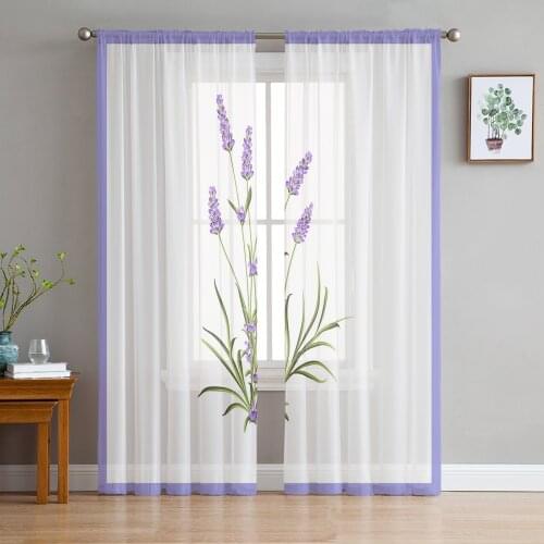 Purple Flower Lavender Romance Tulle Curtains for Living Room Decoration Modern Chiffon Sheer Voile Kitchen Curtain
