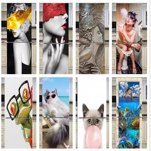 Mural DIY Decals Creative PVC Wallpaper Door Sticker Self Adhesive Print For Renew Art Cat Picture Home Fridge Decor Living Room