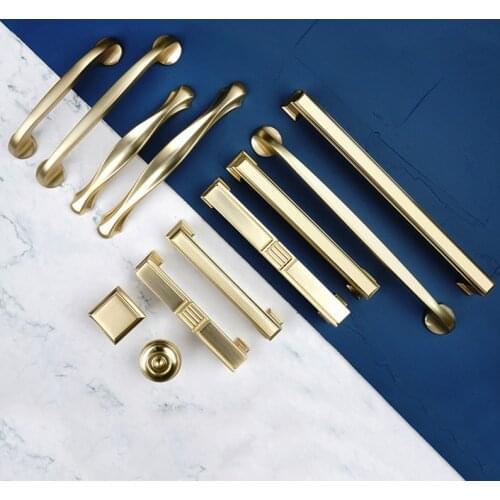 Modern Luxury Brushed Brass Furniture Handle Copper Living Room Cabinet Door Handle Gold Wardrobe Drawer Knob Classic Decoration