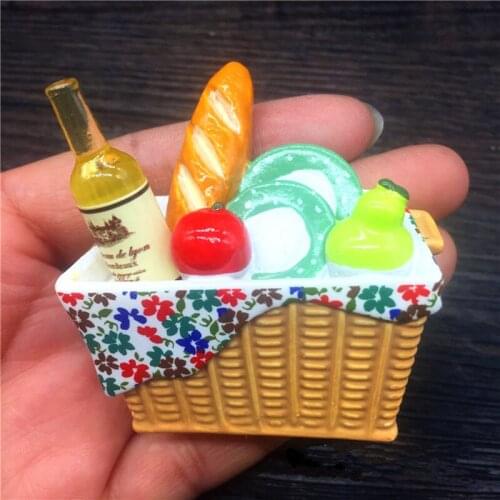 Lovely Picnic Basket Bread Food Afternoon Tea Magnetic Stickers Resin Fridge Magnets Home Kitchen Decoration wholesale