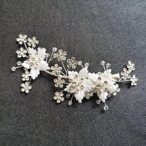 SLBRIDAL Handmade Silver Color Rhinestones Crystal Flower Wedding Hair Clip Barrettes Bridal Hair Accessories Women Jewelry