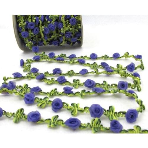 2 Yards Woven Rococo Ribbon Trim with Bright Pink Flower Buds|Decorative Floral Ribbon|Scrapbook Materials|Clothing|Decor