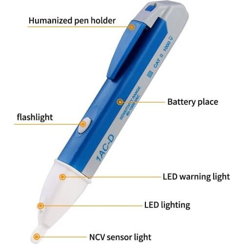 110V 220V AC Voltmeter Voltage Probe Volt Meter Power Detector Tester Non-Contact Socket Wall Electric Indicator 90-1000V