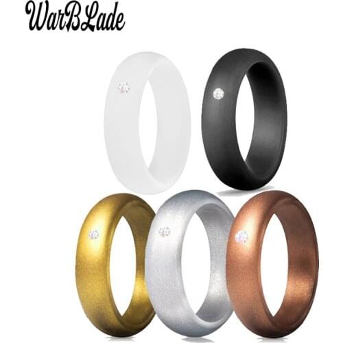WBL 2019 New 10pcs 5.7mm Silicone Ring With Rhinestone Hypoallergenic Crossfit Flexible Silicone Finger Rings For Women Wedding