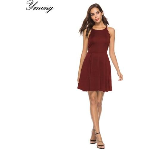 YMING Womens Summer Sleeveless Sexy Dress Friends Party Club Clothing Comfortable Round Neck Irregular Dress Daily Wear