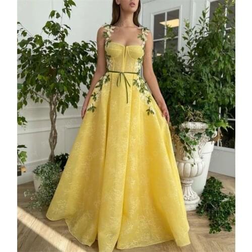 Yellow Formal Long Prom Dresses Dubai Evening Gowns 2021 Plus Size Custom Made Appliques Celebrity Party Dress Vestidos De Festa