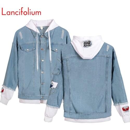 Blue Hoodied Jeans Coat Women Spring Autumn Harajuku Korean Stye Plus Size Ripped Black Denim Jacket Pocket Outwear Female 2020