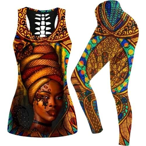 Ladies Summer Wear 2021 Blue Pony Love 3D Printing Fitness Ladies Yoga Set Hollow Vest Tights Set High Waist Elastic Sports