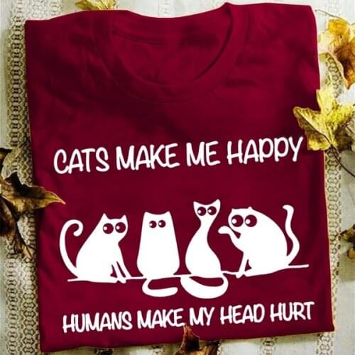 Women Fashion Funny Short Sleeve Black Cat Letter Printed " cats make me happy cute funny kawaii grunge tumblr tee t shirt