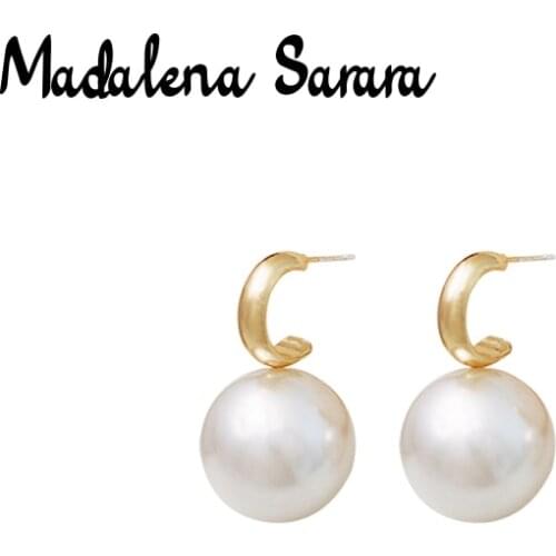 MADALENA SARARA 18K Gold C Style Saltwater Pearl Women Earring Akoya Pearl Round Shape