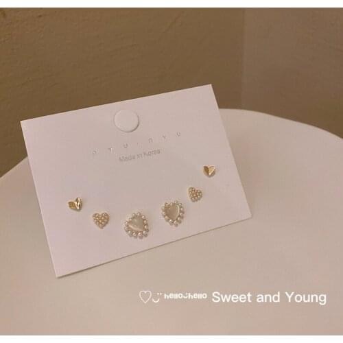 S925 Opal Pearl Love Set Combination Earrings Fashion Temperament Elegant Simple Female Small INS Wind Earrings Trend