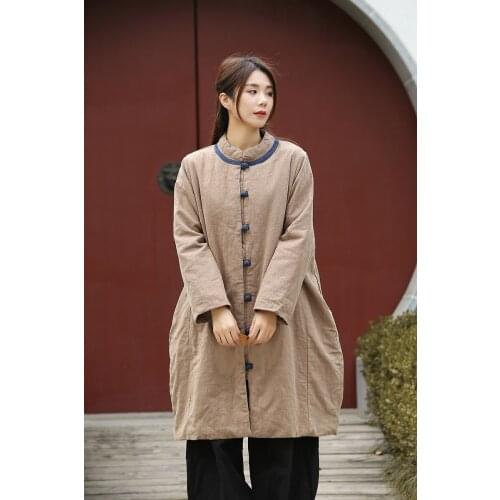 Women Winter Ramie Cotton Padded Coat Outerwear Parkas Ladies Vintage Single Breasted Coat Female Topcoat 2020