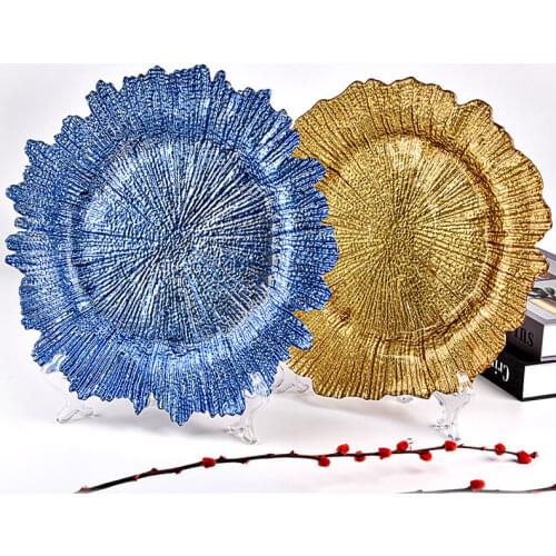 Gold Foil Sun Flower Tree Crystal Glass Plating Gold Fruit Plate Snowflake Plate Model Room Decoration Plate Dinner Plates Gold