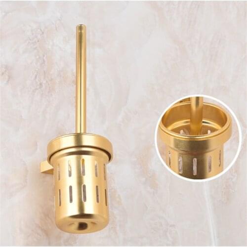 Bathroom Golden Space Aluminum Toilet Brush Holder Durable Cleaning Brush Rack Bathroom Accessories Set
