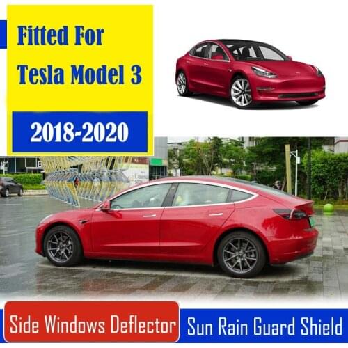 1 Set Windows Chrome Vent Visors Rain Guard Sun Shield Deflectors For Tesla Model 3 2018-2020