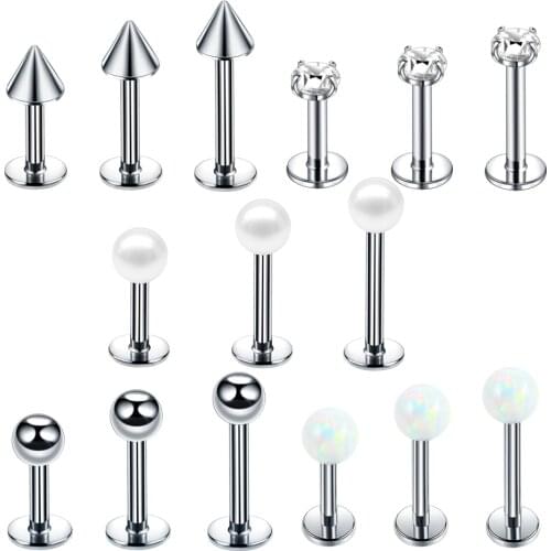 1PC 16G Steel Opal Labret Monore Rings Lip Piercings Orelha Ball Cone Cartilage Ear Helix Stud Tragus Barbell Piercings Jewelry