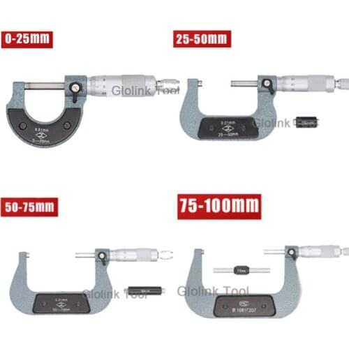 4pcs/set Outside Micrometers Measuring Tools Caliper Thickness Gauge 0-25mm, 25-50mm, 50-75mm, 75-100mm Micrometer 0-100mm