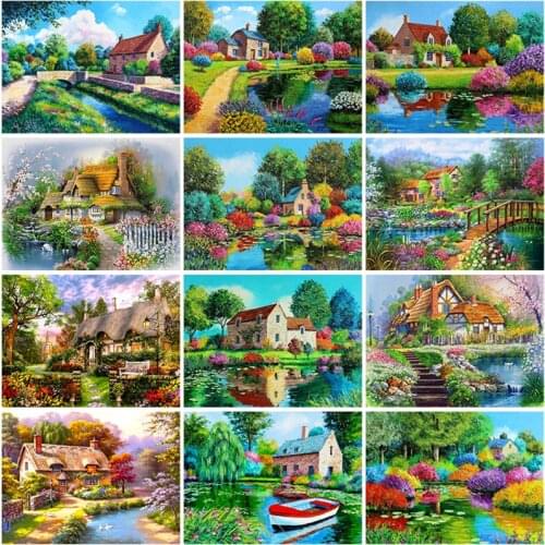 5D Diamond Painting Villa House Cross Stitch Full Drill Landscape DIY Diamond Embroidery Mosaic Picture of Rhinestones Art Decor
