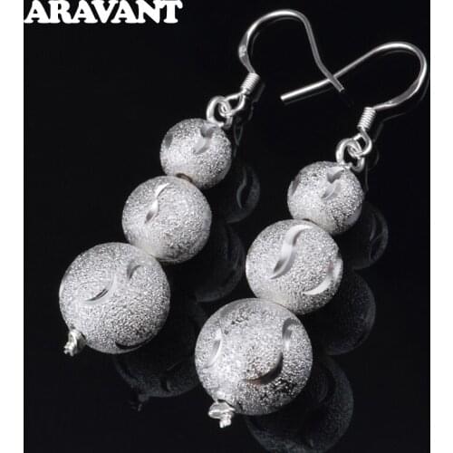 925 Silver Long Scrub Bead Earrings Wedding Fashion Jewelry For Women