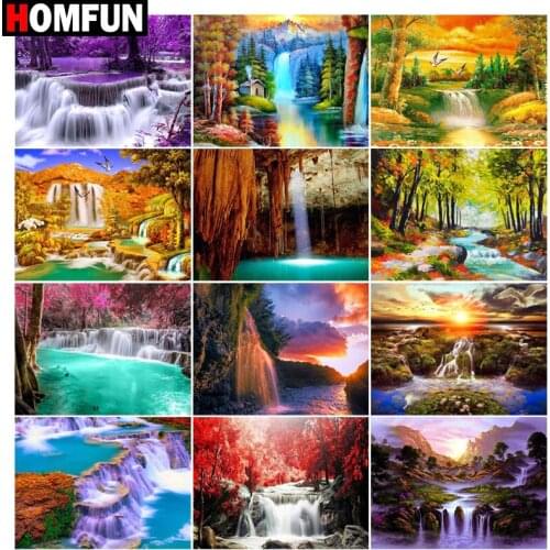 HOMFUN 5D Diamond Painting Full Drill Diamond Embroidery "Beautiful waterfall scenery" Picture Of Rhinestone Handmade Home Decor