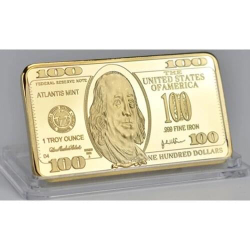 USA 100 Dollar Bullion 24k Gold Bar American Metal Coin Golden Bars USD