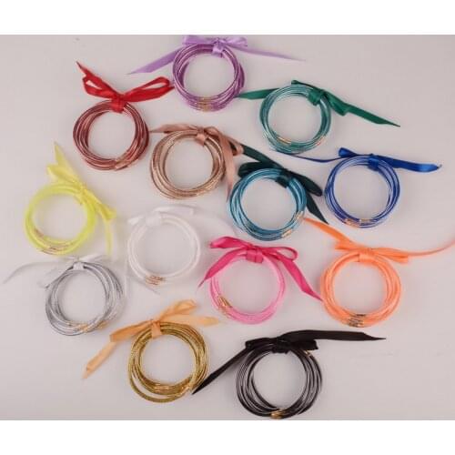 Rainbery 5 PCS/Set Bowknot Gold Glitter Bangles Set 2021 All Weather Stack Silicone Plastic Glitter Jelly Bangles JB0586
