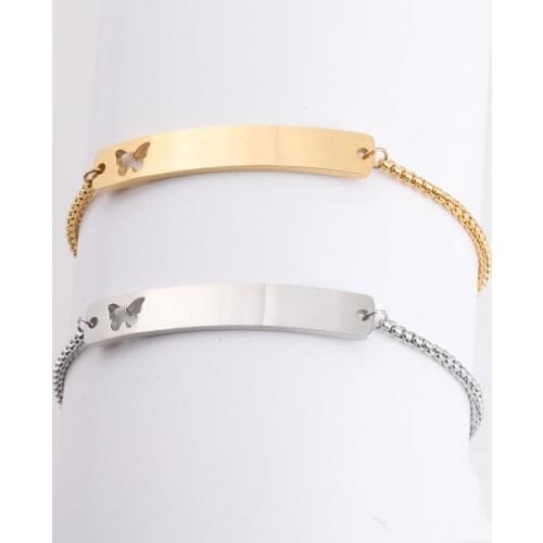 Stainless Steel Butterfly Bracelet for Women Geometric Square Hand Chain Hip Hop Jewelry