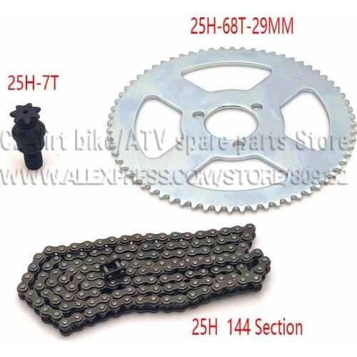 25H Chain 144 Links, 25H 68 teeth Rear Sprocket ,7 teeth sprocket shaft For Electric tricycle Mini moto Pocket Bike ATV Quad