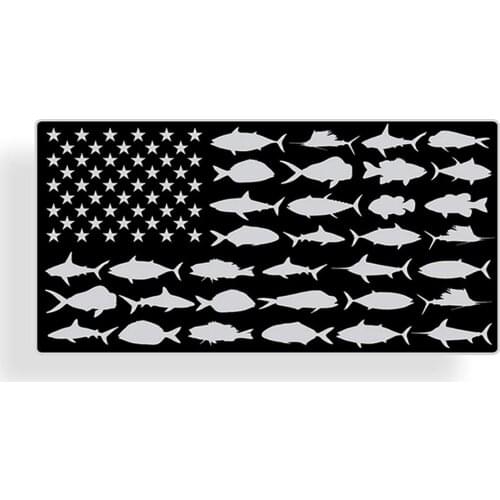 Black Gray USA Fish Flag Sticker Reel Sticky Fishing Car Window Bumper Vinyl Decal Boat Boating PVC Tape