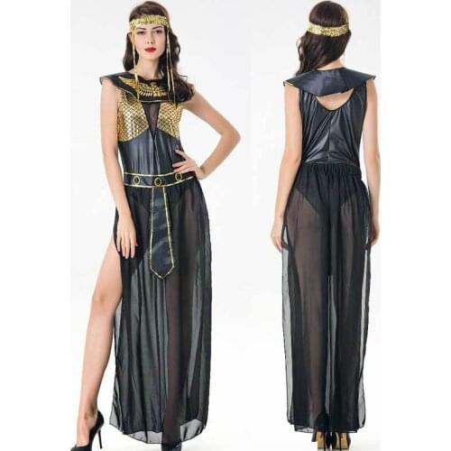 Black Sexy PVC Stitching Mesh Yarn Greek Goddess Costume Halloween Medieval Egyptian Cleopatra Cosplay Fancy Dress