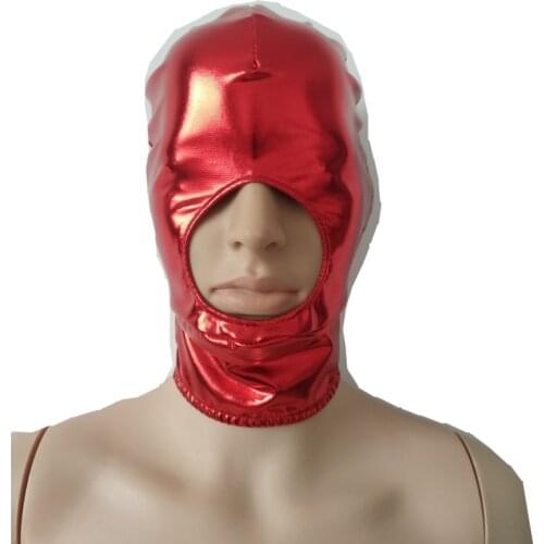 Halloween Mask Cosplay Costumes red color Shiny Metallic hood Open eyes and nose Adult unisex Zentai Costumes Party Accessories
