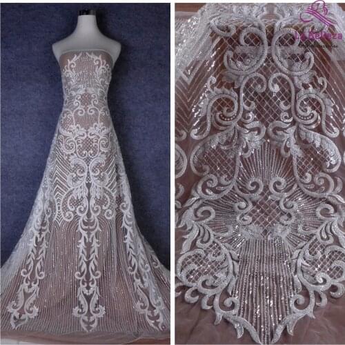 La Belleza 2021 long patterns bridal lace,sequins heavy beads lace fabric,fashion white gown dress lace fabric 51'' width 1 yard