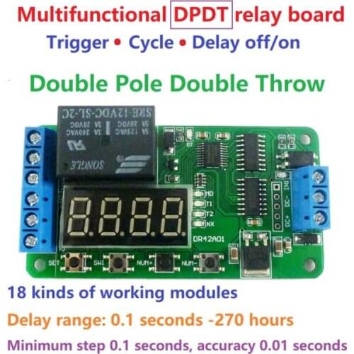Dual Channel 12V Digital Tube DPDT Double Pole Double Throw Multifunction Delay Relay Time Timer Switch