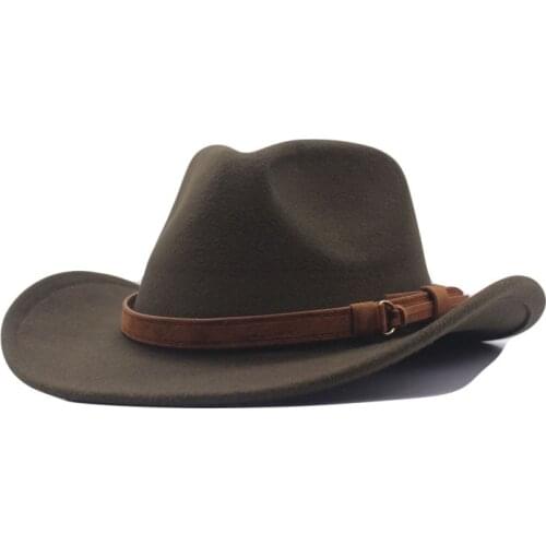 Western Cowboy Hats Men Retro Jazz Fedora For Female Solid Color Felt Elegant Lady Cowgirl Hat With Leather Band chapeau homme