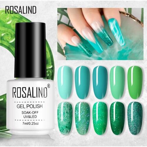 ROSALIND Jade Green Color Series Nail Gel Polish 7ml Pure Bright Color Gel Varnishes Nail Art Design All For Manicure Top Base