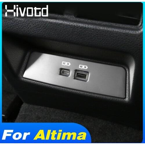 Hivotd Rear Air Outlet USB Charger Hole Cover Stainless Steel Interior Decoration Car Accessories For Nissan Altima 2019-2021